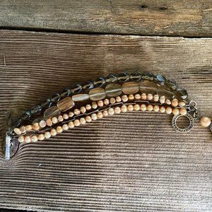 Silpada B1412 Sterling Silver Toggle Bracelet Smoky Quartz, Sunstone & Pearl